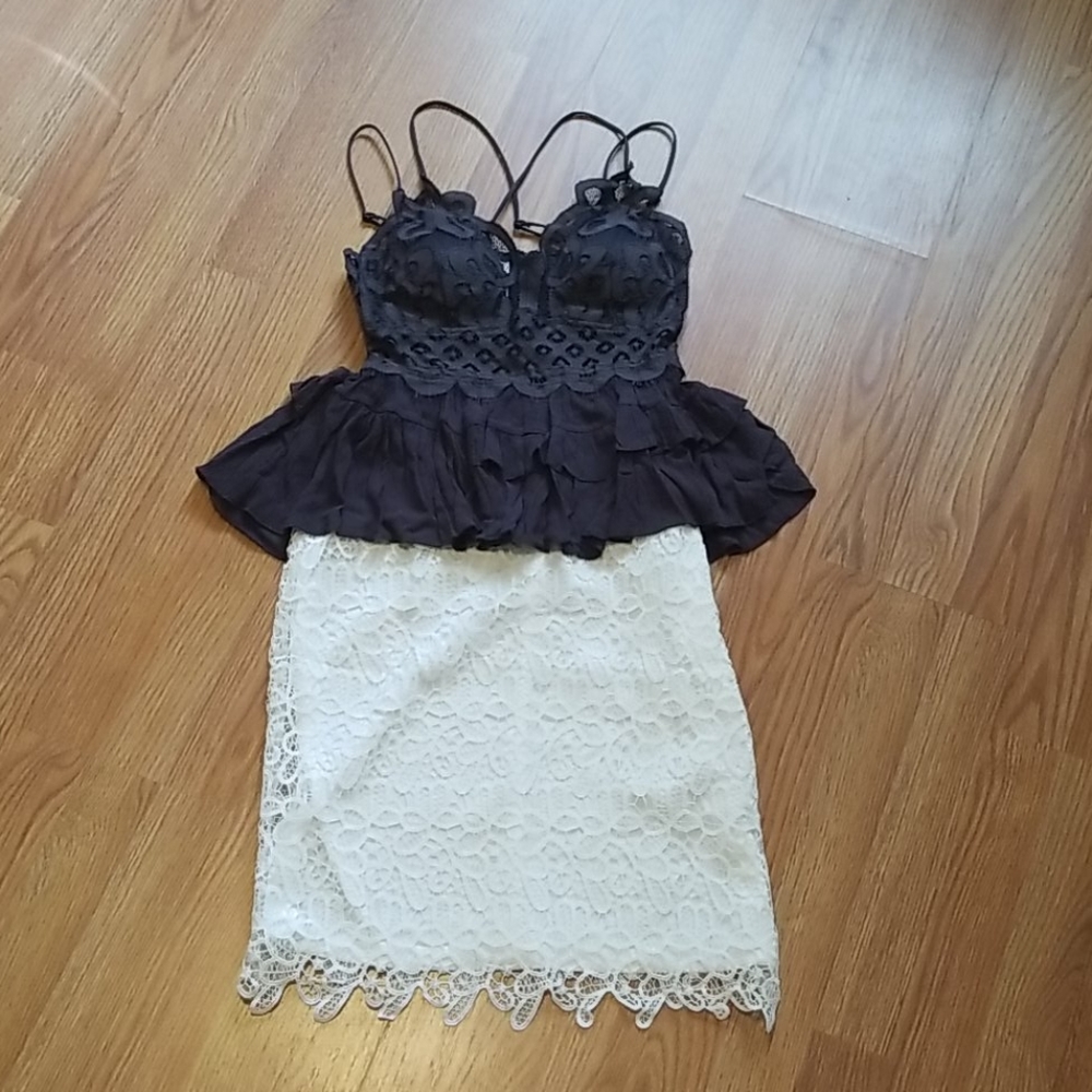 Zenana Dark Gray Peplum Babydoll Lace Camisole - Picture 2 of 6